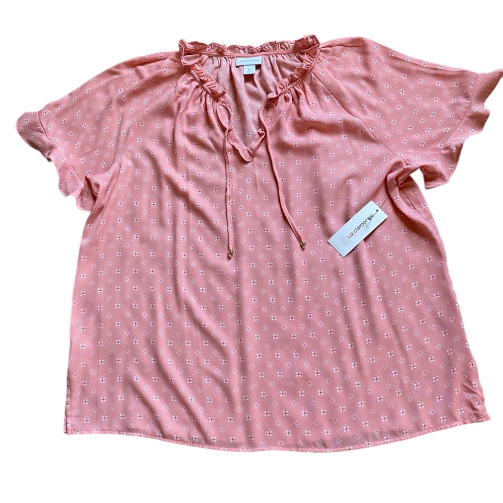 NWT Liz Claiborne Charleston Pink Floral Print Blouse